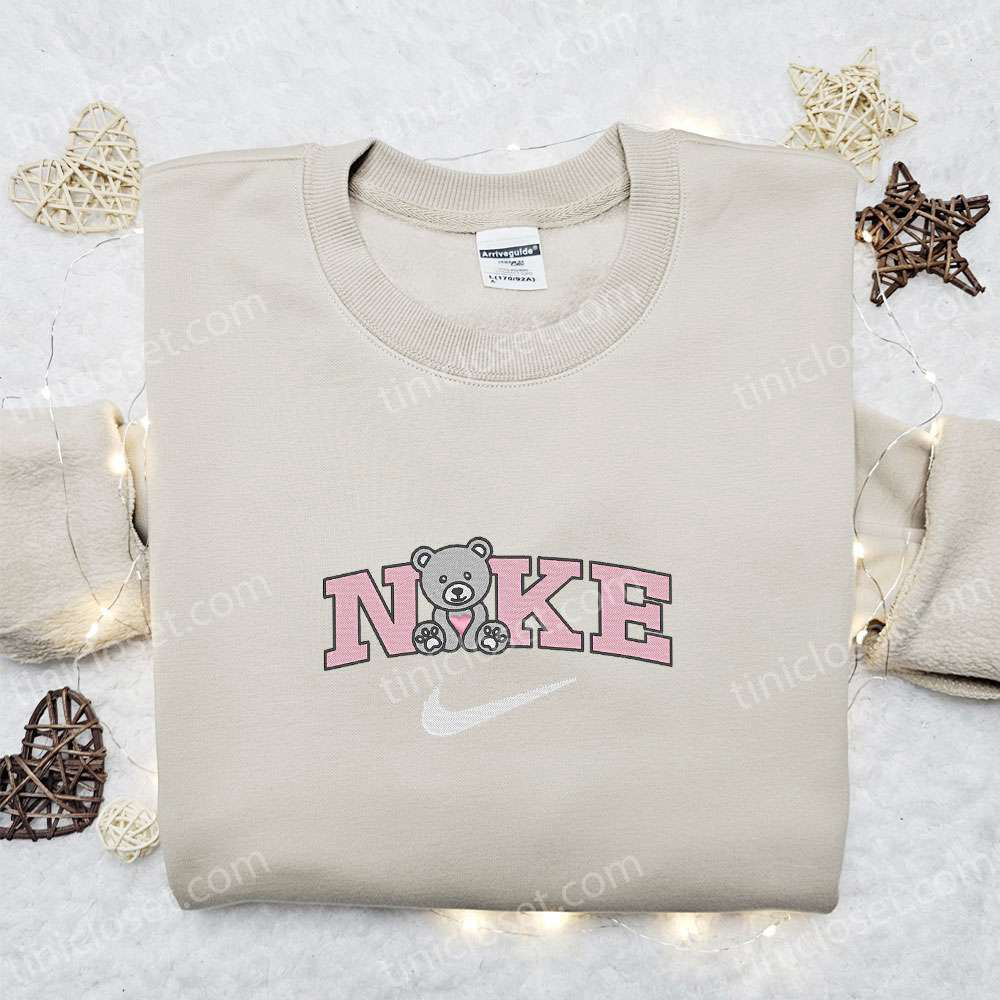 Valentine s Pink Heart Teddy Bear x Embroidered Shirt & Hoodie Combo – Perfect Gift Idea