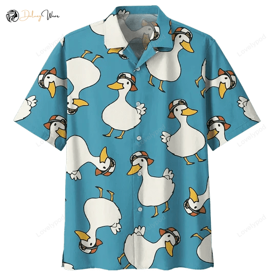 Stylish Plump Duck Hawaiian Shirt Gift for Men Women Fans: Vibrant Background Design for Trendy Look