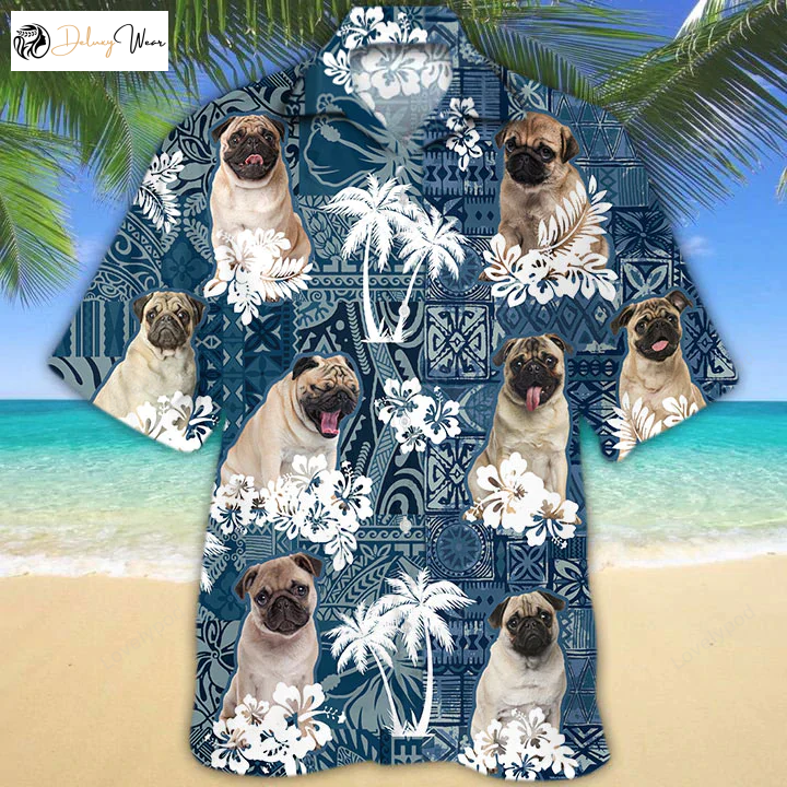 Pug Hawaiian Shirt Gift for Men Women Fans: Stylish Floral Dog Aloha Shirt Gift for Men Women Fans for Summer - Men s & Women s Beach Attire