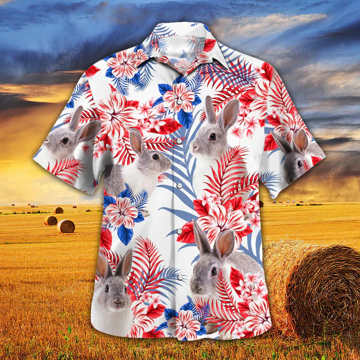 Rabbit Lovers American Flag Hawaiian Shirt: Vintage Flower Design for Men & Women