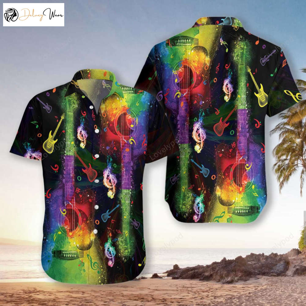 Rainbow Guitars Hawaiian Shirt – Musical Instruments Gift for Guitar Lovers
