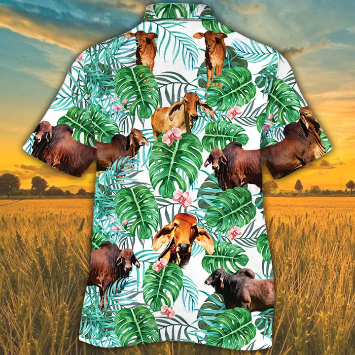 Red Brahman Tropical Plant & Alpaca Hawaiian Shirt Gift for Men Women Fanss for Men & Women – Vibrant & Stylish Tropical Wear