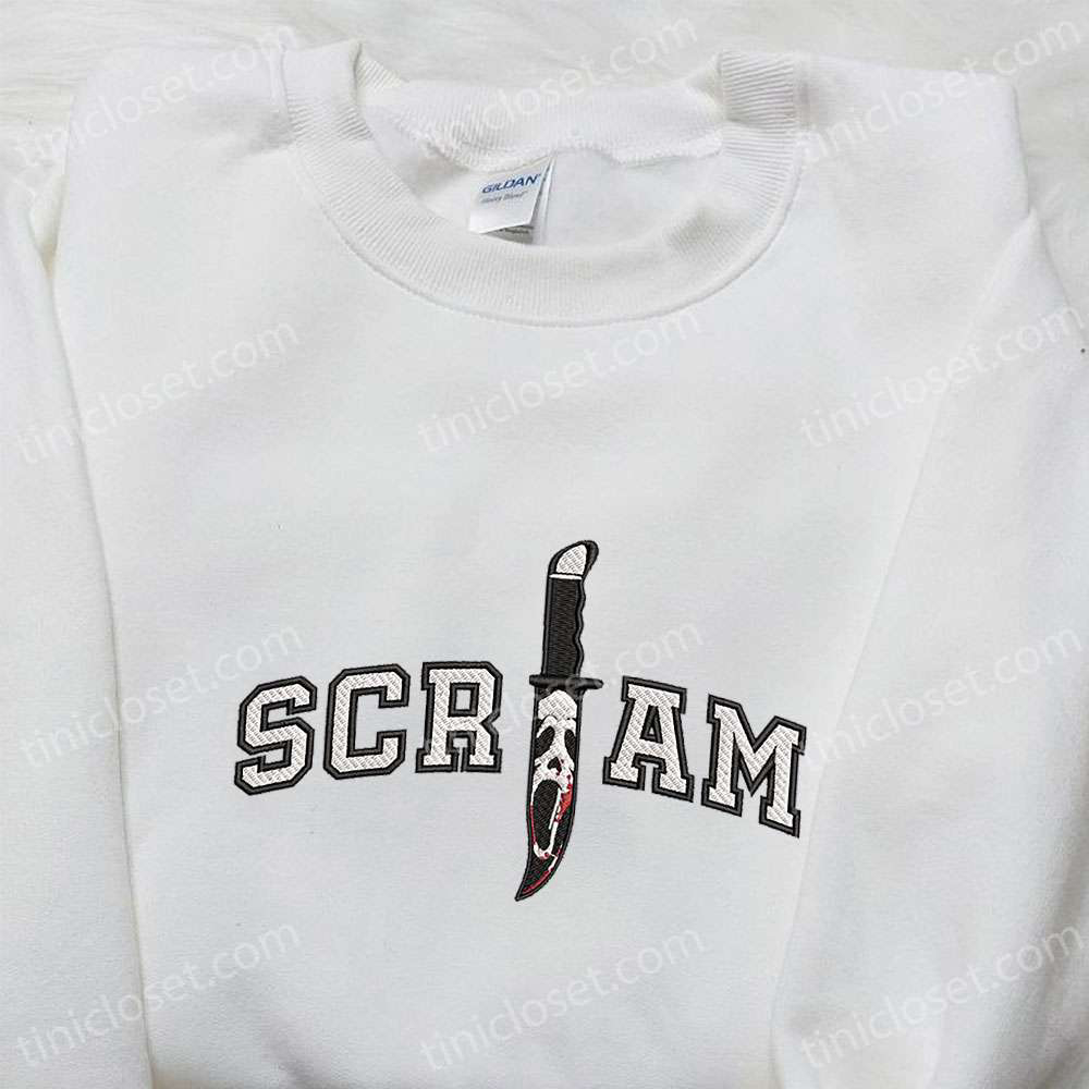 Scream Ghost Face Knife Embroidered Shirt: Horror Characters Best Halloween Gifts