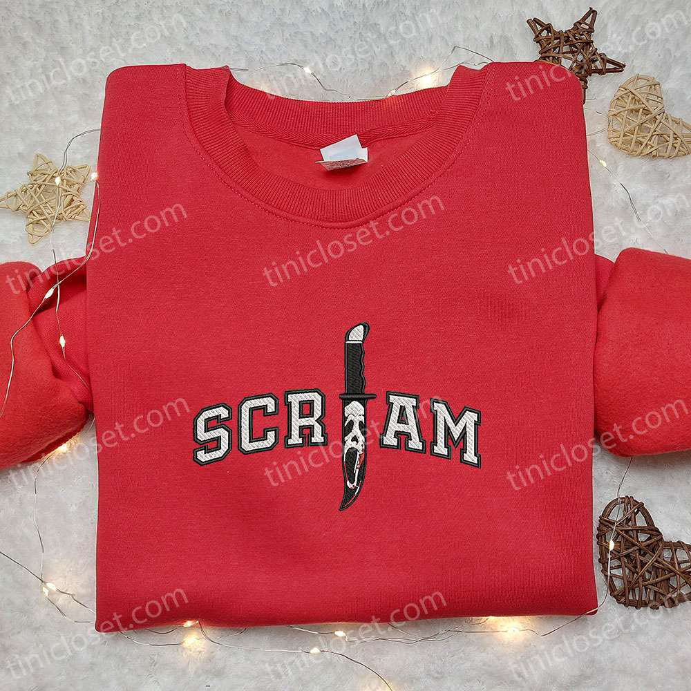 Scream Ghost Face Knife Embroidered Shirt: Horror Characters Best Halloween Gifts Scream Ghost Face Knife Embroidered Shirt: Horror Characters Best Halloween Gifts