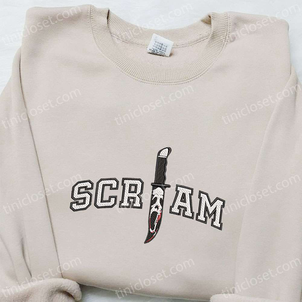 Scream Ghost Face Knife Embroidered Shirt: Horror Characters Best Halloween Gifts Scream Ghost Face Knife Embroidered Shirt: Horror Characters Best Halloween Gifts