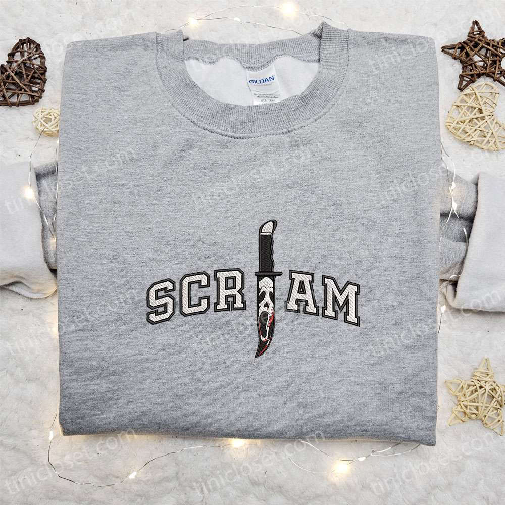 Scream Ghost Face Knife Embroidered Shirt: Horror Characters Best Halloween Gifts Scream Ghost Face Knife Embroidered Shirt: Horror Characters Best Halloween Gifts