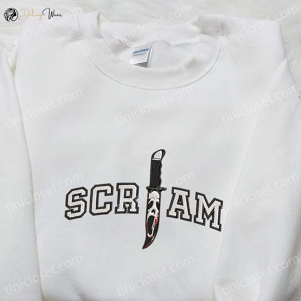 Scream Ghost Face Knife Embroidered Shirt: Horror Characters Best Halloween Gifts