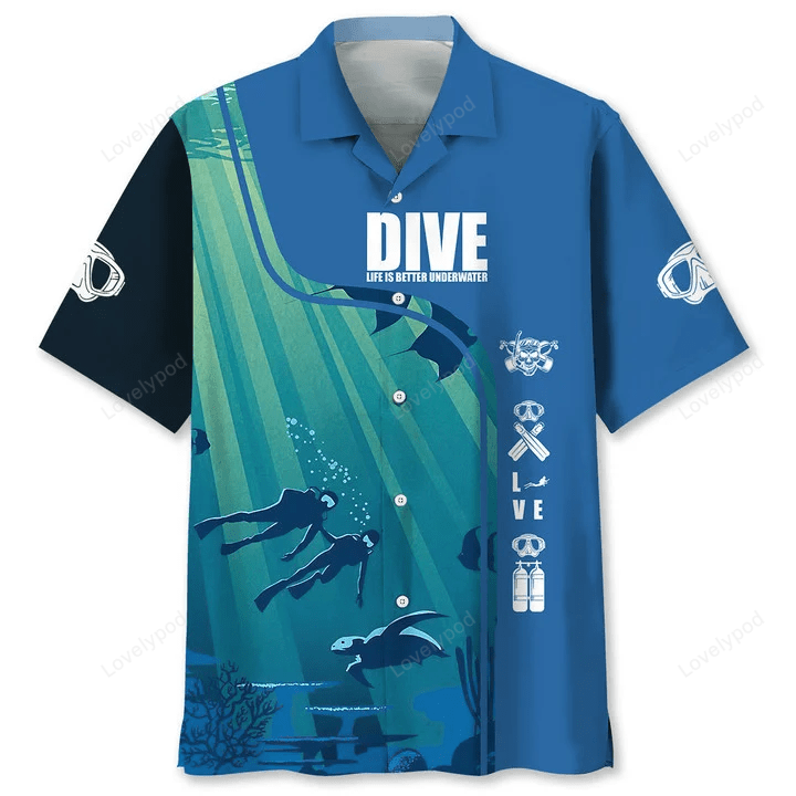 Explore the Depths in Style: Scuba Diving Hawaiian Shirt Gift for Men Women Fans for Men & Women