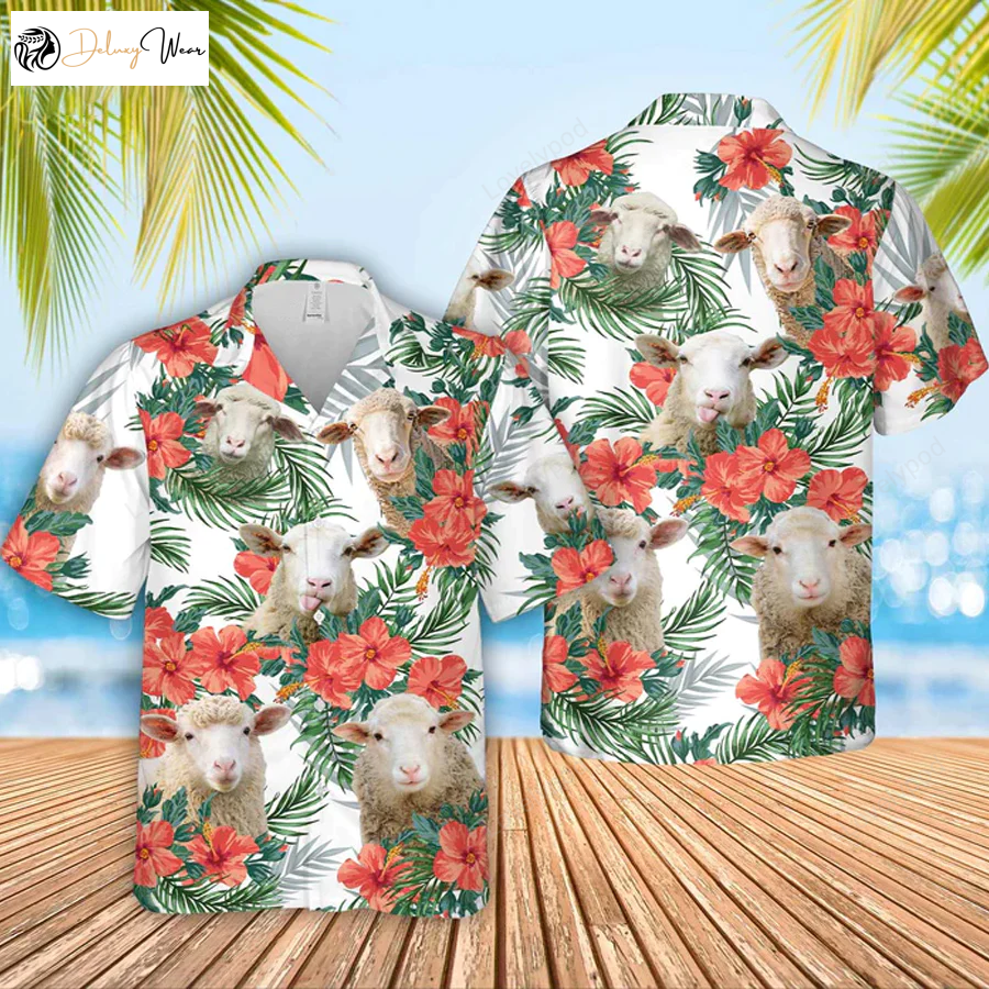 Sheep Hawaiian Flowers Hawaiian Shirt Gift for Men Women Fans – Farm Clothing Gift for Summer Men & Women