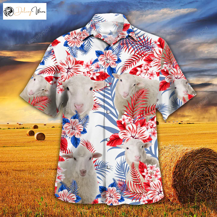 Sheep Lovers American Flag Hawaiian Shirt – Vintage Flower Print for Men and Women