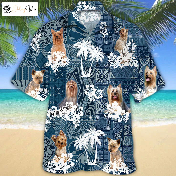 Stylish Silky Terrier Hawaiian Shirt Gift for Men Women Fans: Embrace Island Vibes with this Adorable Canine-Inspired Attire