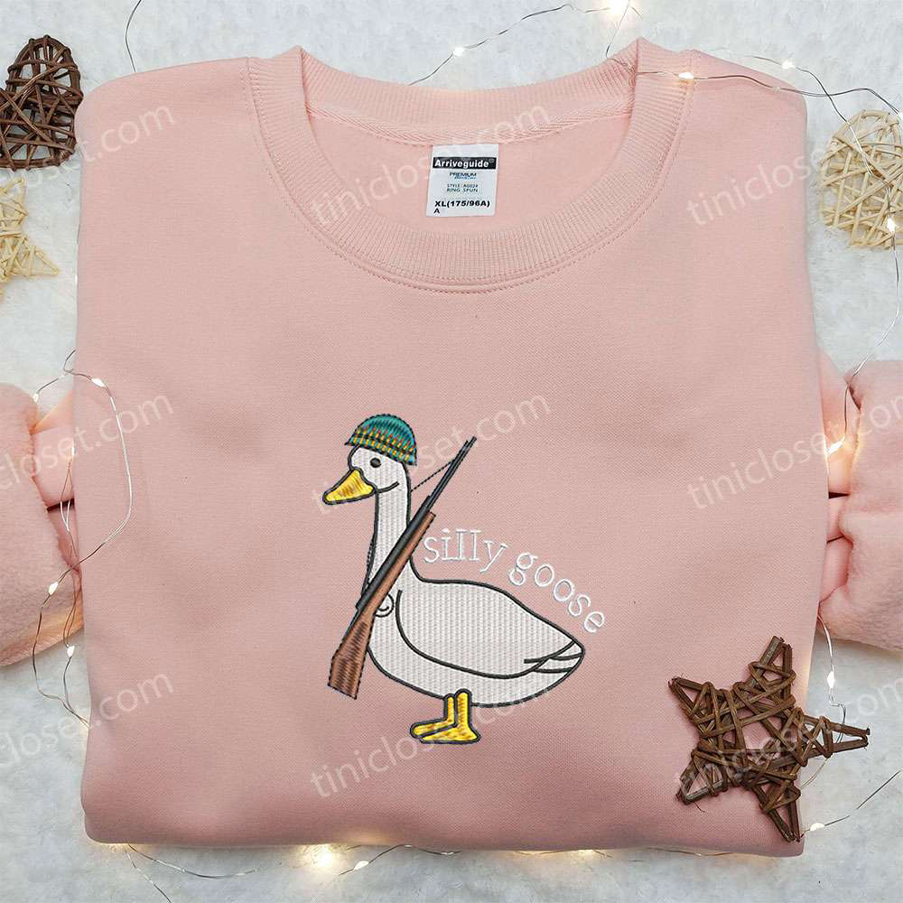 Silly Goose with Gun Embroidered Shirt – Animal & Funny Tee
