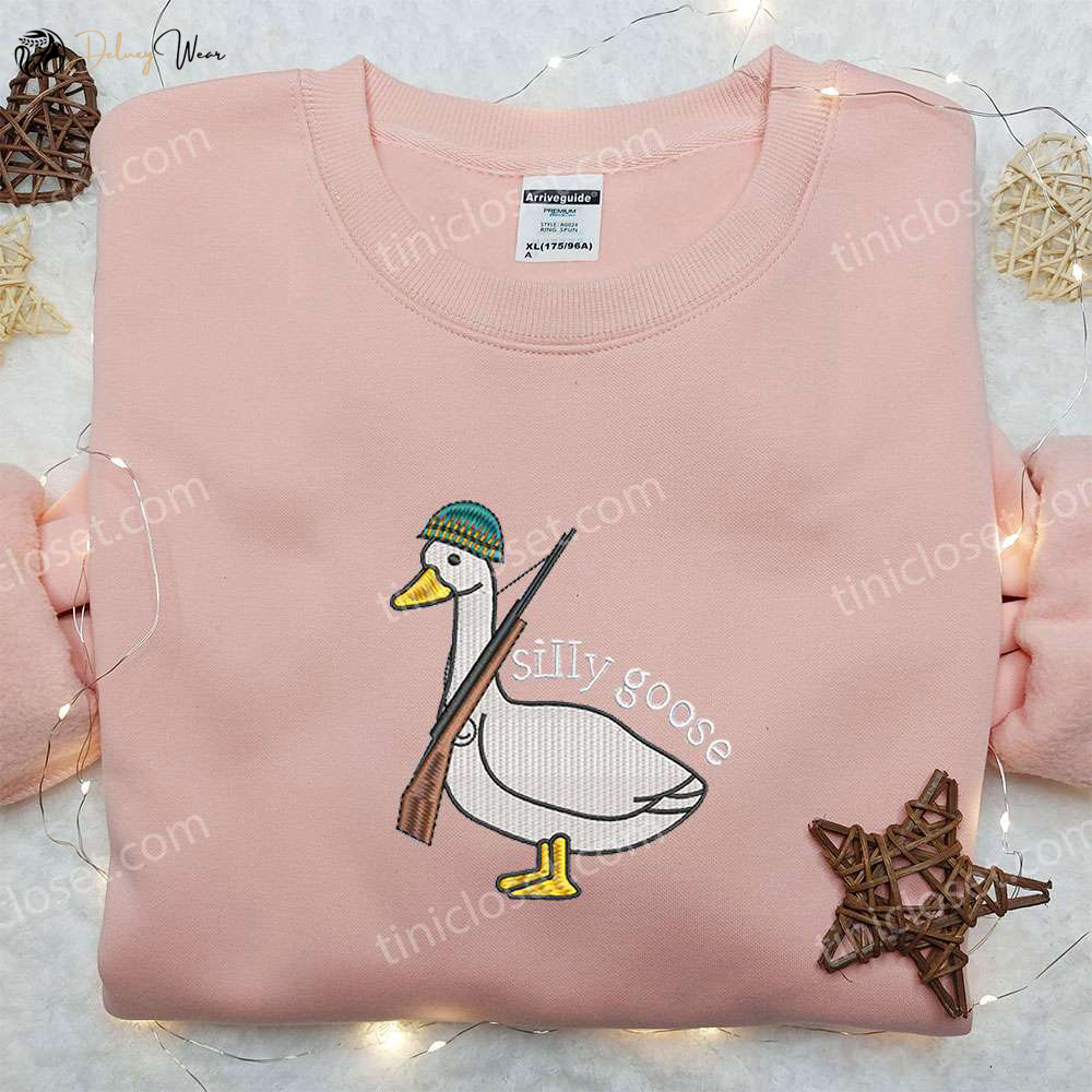 Silly Goose with Gun Embroidered Shirt – Animal & Funny Tee