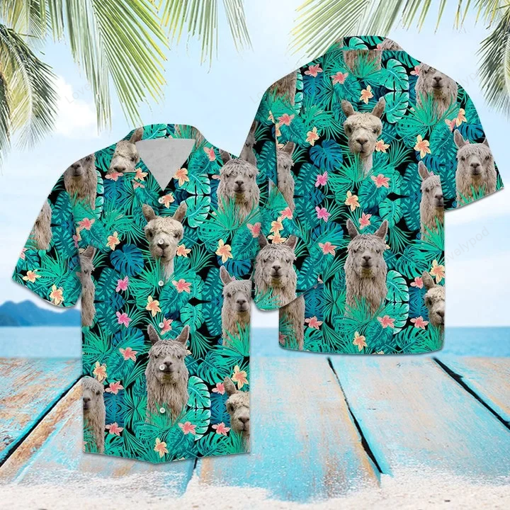 Stylish Animal Love Alpacas Hawaiian Shirt Gift for Men Women Fans with Tropical Leaves – Perfect for Tropical Vibes!