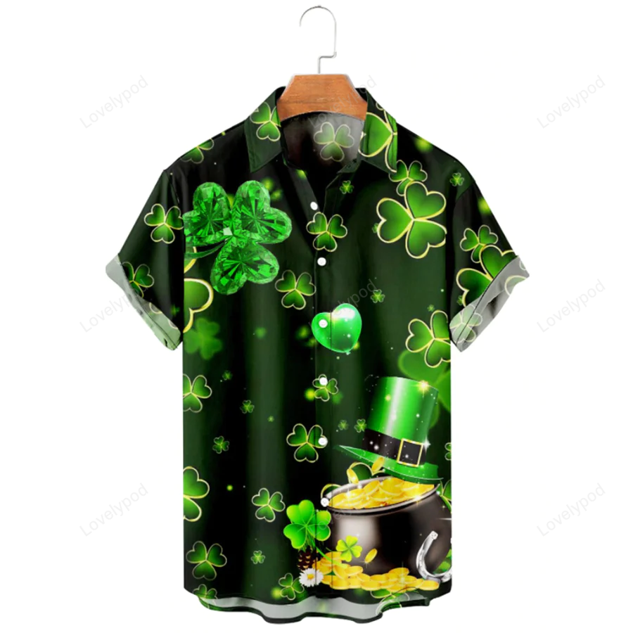 St Patrick s Hawaiian Shirt Gift for Men Women Fans: Simple & Stylish 3D Shamrock Design