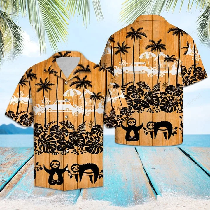 Sloth Palm Tree Hawaiian Shirt Gift for Men Women Fans – Sunset Lovers Pattern for a Tropical Vibe