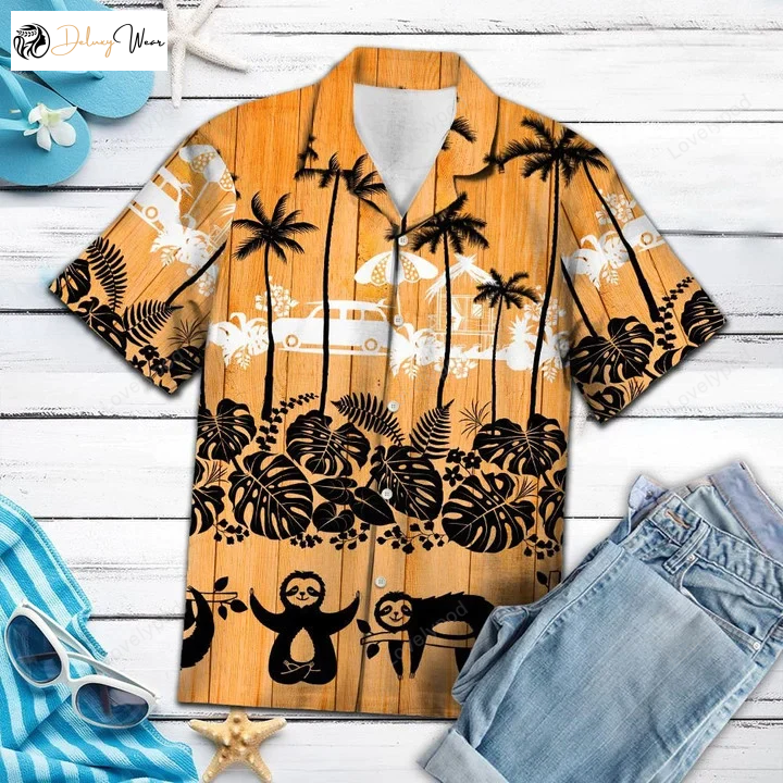 Sloth Palm Tree Hawaiian Shirt Gift for Men Women Fans – Sunset Lovers Pattern for a Tropical Vibe