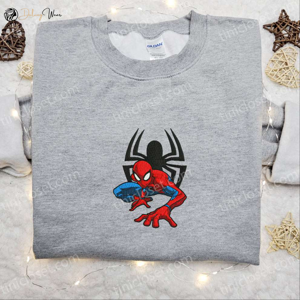 Spider-Man Crawling Embroidered Shirt & Hoodie: Marvel Superhero Movie Apparel Best Gift Idea