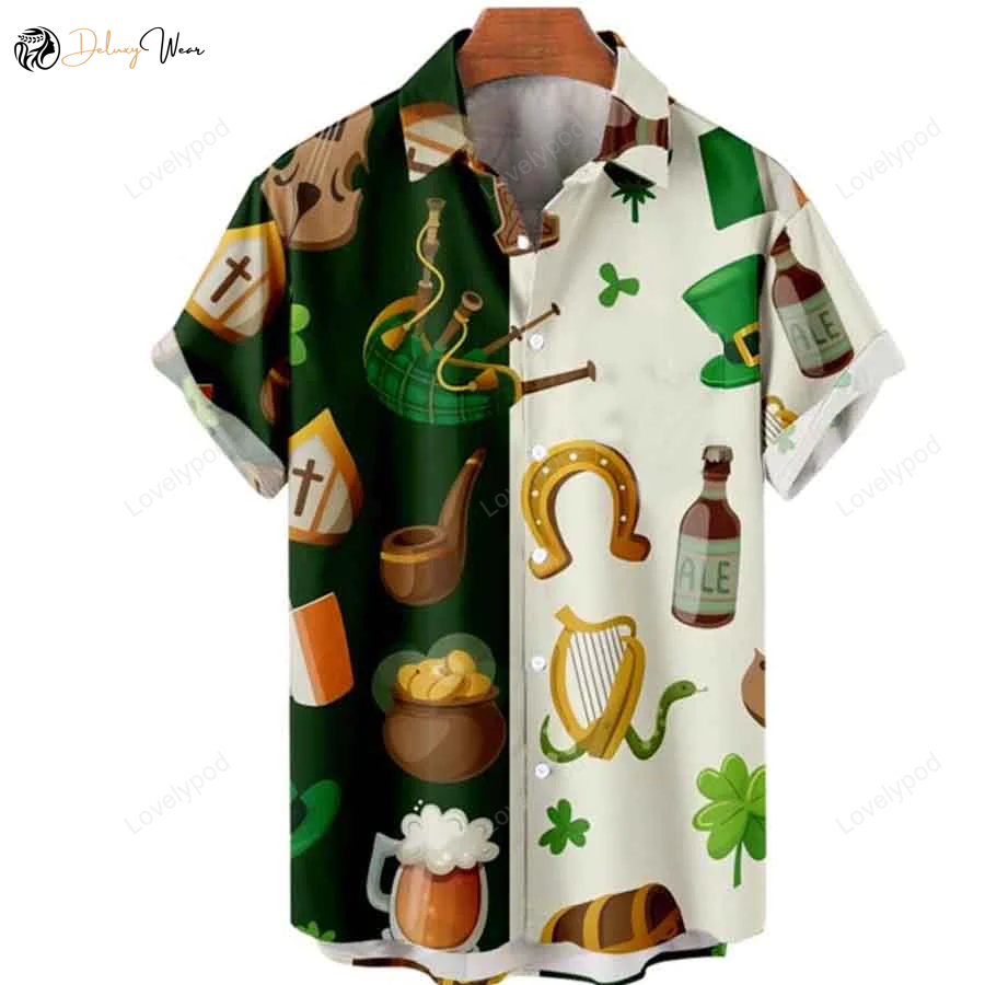 St Patrick s Day Hawaiian Shirt Gift for Men Women Fans: Shamrock & Irish Design for Men