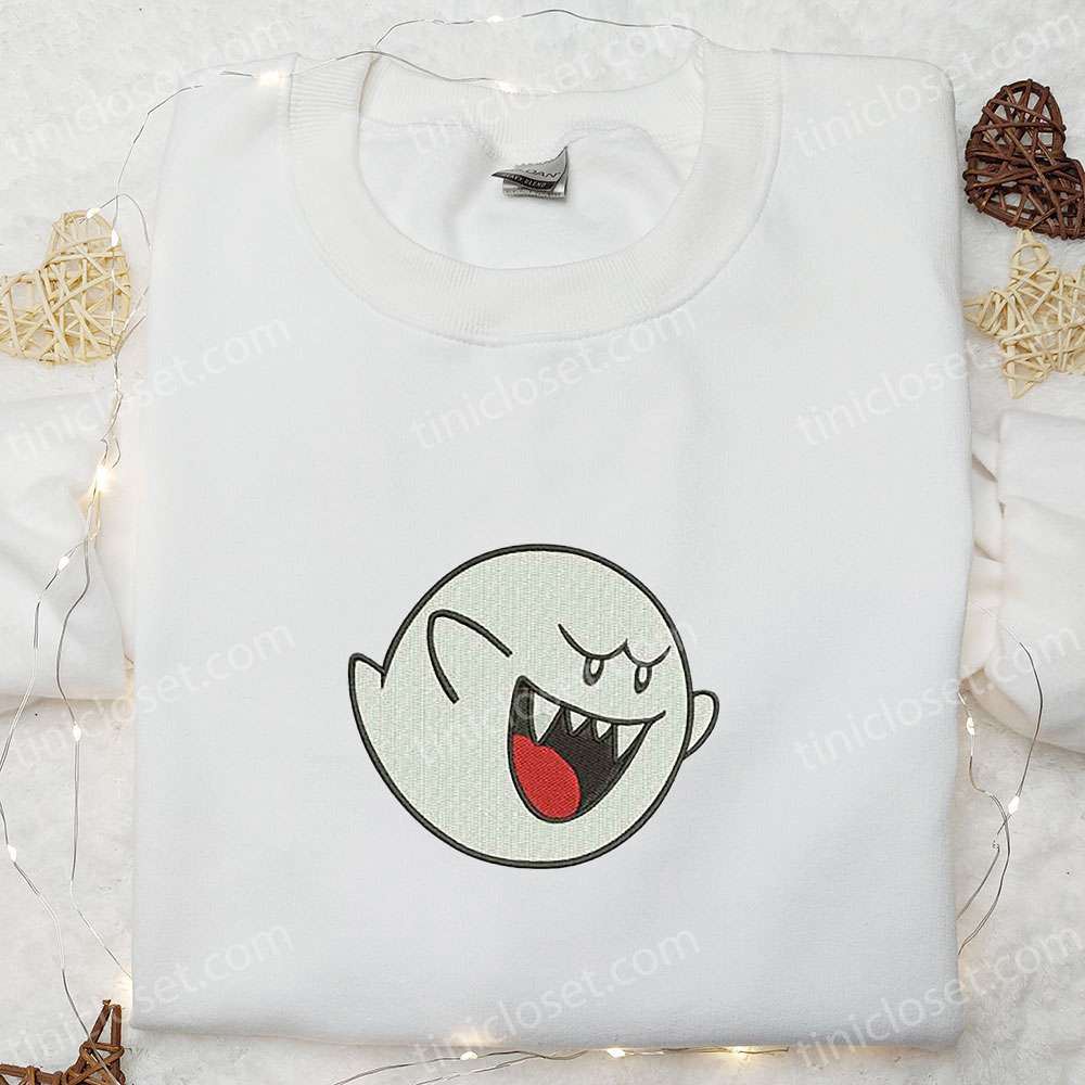Super Mario Boo Ghost Embroidered Sweatshirt – Adorable Halloween Shirt & Best Gifts