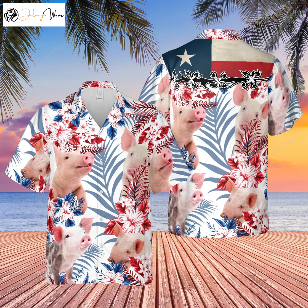 Texas Flag Hawaiian Shirt Gift for Men Women Fans: Pig & Farm Cow Lovers Shirt Gift for Men Women Fans for Men & Women