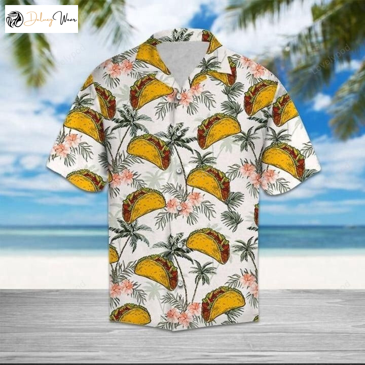 Vibrant Tropical Floral & Taco Hawaiian Shirt Gift for Men Women Fans Gift for Him Unisex Aloha Shirt Gift for Men Women Fans