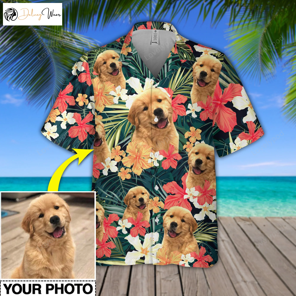 Tropical Flower Dog Custom Photo Hawaiian Shirt Gift for Men Women Fans - Perfect Dog Summer Hawaii Shirt Gift for Men Women Fans for Men
