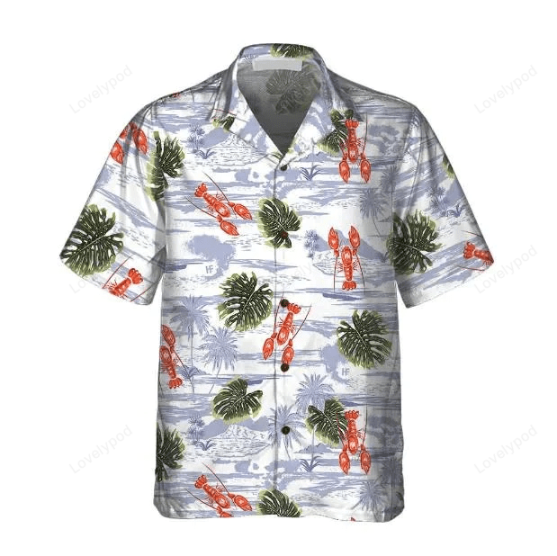 Stylish Tropical Hawaiian Shirt Gift for Men Women Fans with Lobster Monstera Leaves Pattern – Perfect for Summer!
