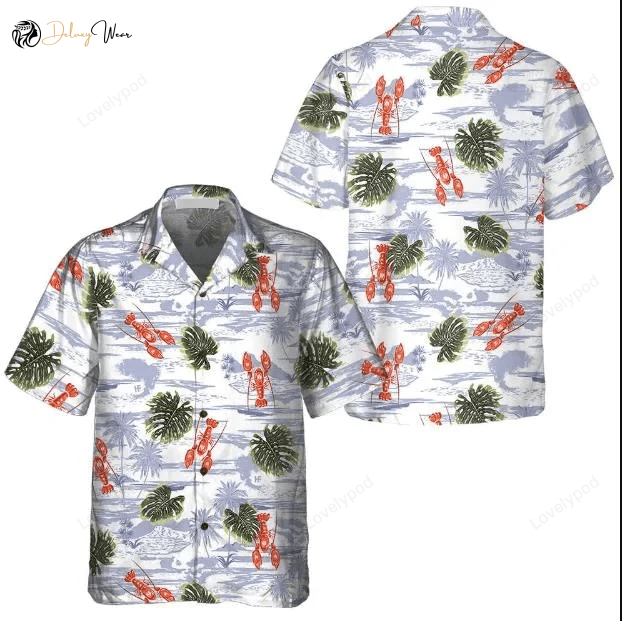 Stylish Tropical Hawaiian Shirt Gift for Men Women Fans with Lobster Monstera Leaves Pattern – Perfect for Summer!