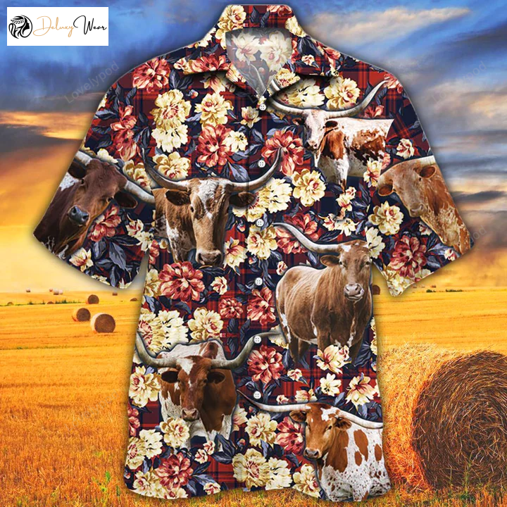 Men s Tx Longhorn Cattle Red Plaid Hawaiian Shirt Gift for Men Women Fans: Stylish Summer Animal Print