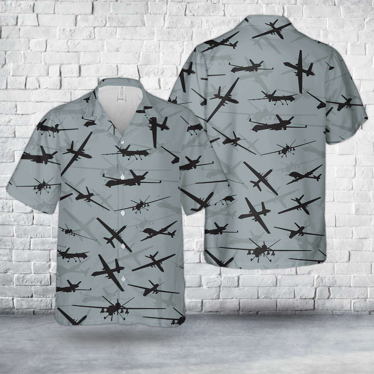 US Air Force General Atomics MQ-9 Reaper Aircraft Silhouettes Hawaiian Shirt Gift for Men Dad Father Gift for Men Dad Father