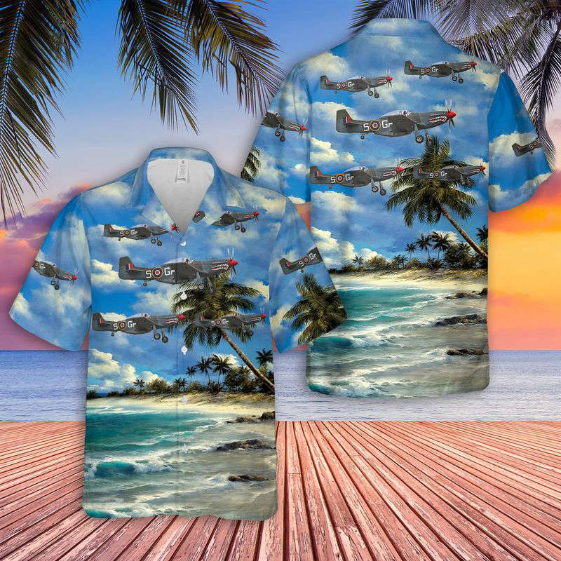 US Air Force North American P-51 Mustang D G-SHWN The Shark Hawaiian Shirt Gift for Men Dad Father Gift for Men Dad Father