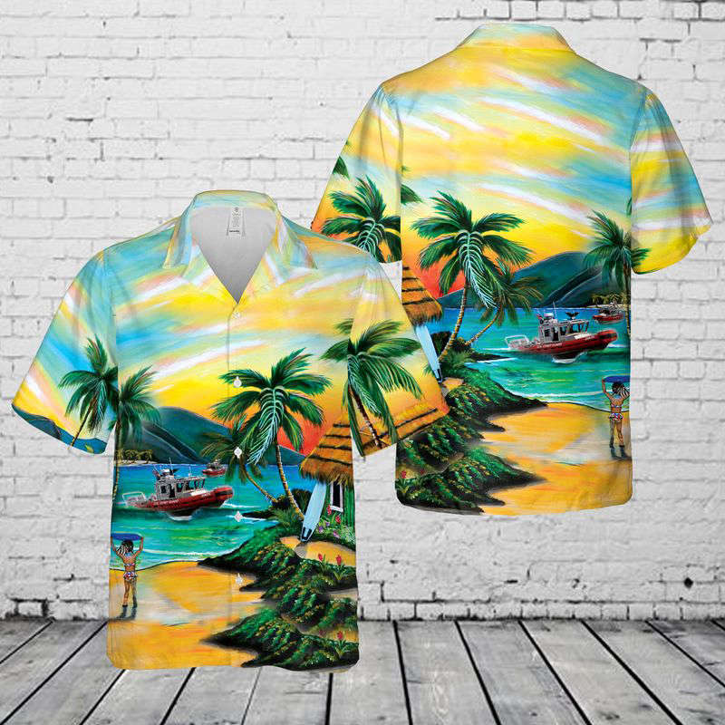 US Coast Guard 25-foot Defender Class Boat Hawaiian Shirt Gift for Men Dad Father Gift for Men Dad Father