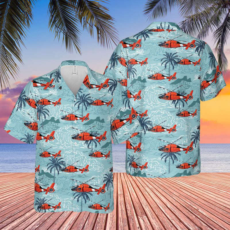 US Coast Guard Helicopter Interdiction Tactical Squadron (HITRON) MH-65C Dolphin Hawaiian Shirt Gift for Men Dad Father Gift for Men Dad Father