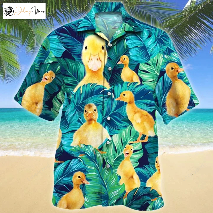 Tropical Leaves & Duckling Lovers Hawaiian Shirt Gift for Men Women Fans – Vibrant Watercolor Design