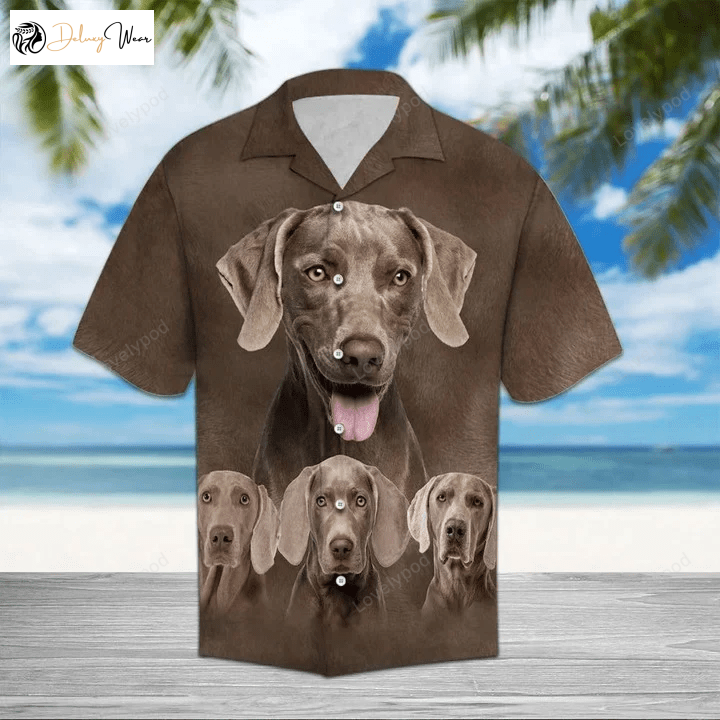 Weimaraner Great Dog Portrait Hawaiian Shirt Gift for Men Women Fans: Brown Themed Pattern for Stylish Canine Lovers