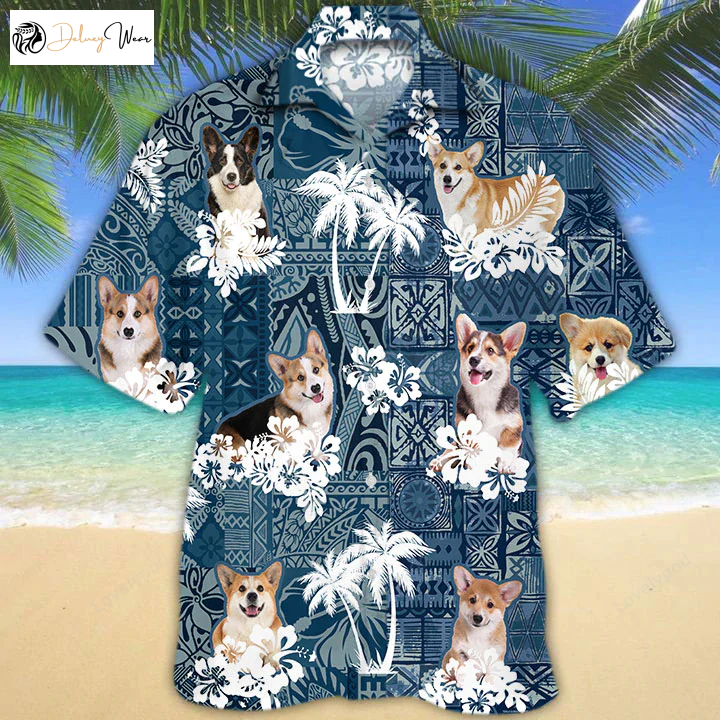 Stylish Welsh Corgi Hawaiian Shirts: Men s & Women s Corgi Flowers Aloha Shirt
