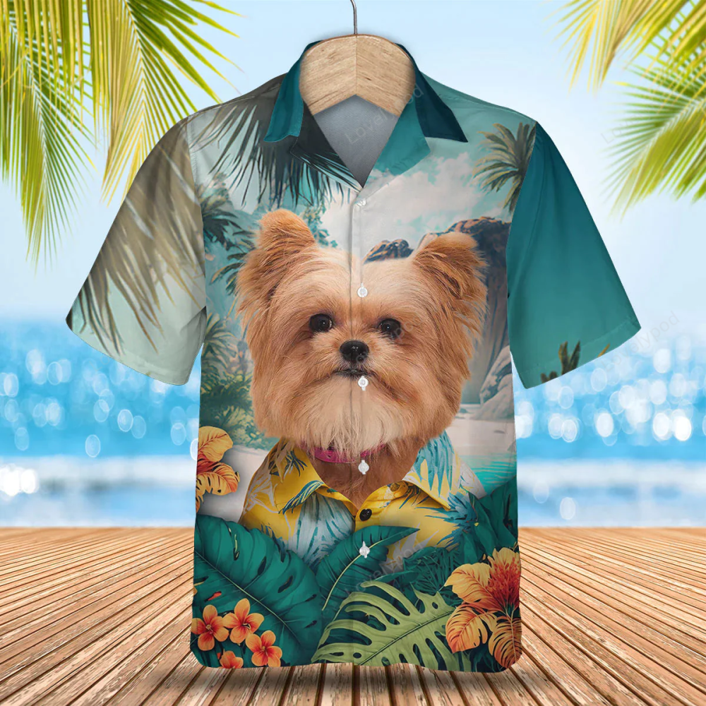 Yorkie Pom 3D Hawaiian Shirt – Dog Lover Summer Shirt for Men & Women
