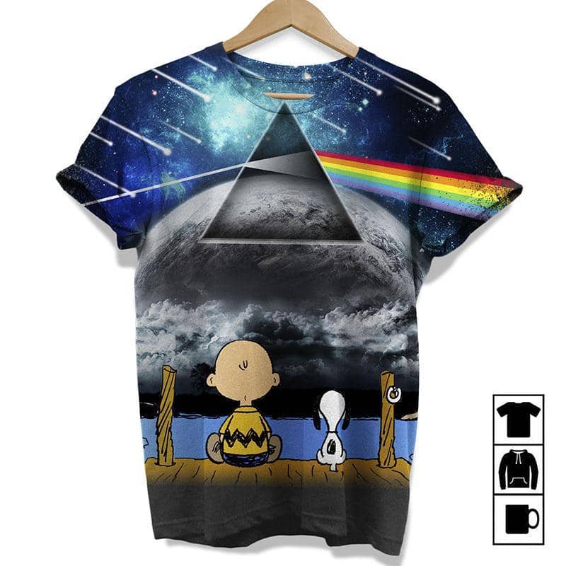 Snoopy And Charlie Brown Looking Dark Side Of The Moon Full Print Pink Floyd Shirt Gift for Men Women Fans Gift for Men Women Fans