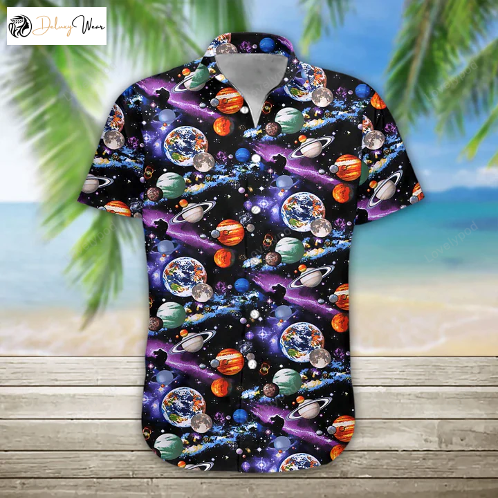 3D Planet Solar System Hawaiian Shirt Gift for Men Women Fans – Men s Hawaiian Print Button Down