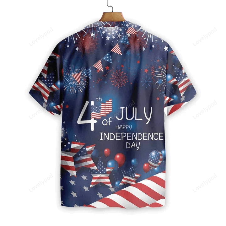 4th of July Watercolor Hawaiian Shirt Gift for Men Women Fans: American Flag Fireworks Design