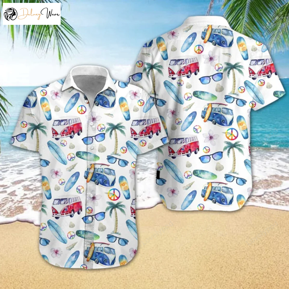 Adorable Hippie Car Beach Hawaiian Shirt Gift for Men Women Fans - Short Sleeves Beach Design
