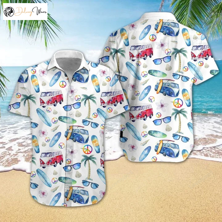 Get Beach Ready with our Adorable Hippie Car Hawaiian Shirt Gift for Men Women Fans – Perfect for Fun in the Sun!