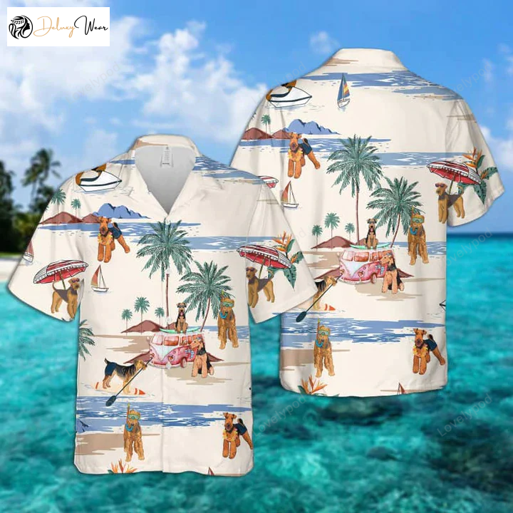 Airedale Terrier Hawaiian Shirt Gift for Men Women Fans for Men: Summer Beach Aloha Beach Shirt Gift for Men Women Fans