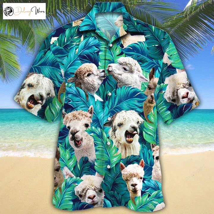 Alpaca Lovers Hawaiian Shirt Gift for Men Women Fans – Tropical Men s Button Down Short Sleeve Shirt Gift for Men Women Fans