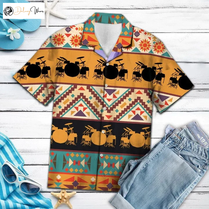 Vibrant Geometric Hawaiian Shirt Gift for Men Women Fans: Discover the Magic of Amazing Drums!