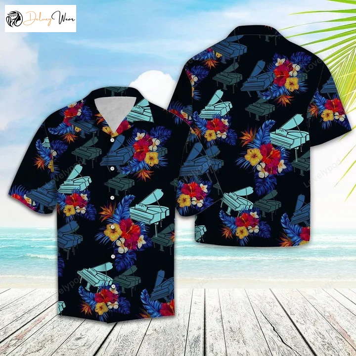 Vibrant Hibiscus Design Hawaiian Shirt Gift for Men Women Fans: Discover the Amazing Piano-Inspired Style!