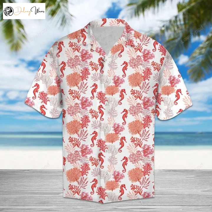 Stunning Seahorse Watercolor Pink Hawaiian Shirt Gift for Men Women Fans – Short Sleeve Aloha Shirt Gift for Men Women Fans for Men & Women