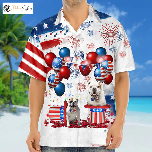 4th of July Hawaiian Shirt Gift for Men Women Fans: American Bulldog Independence Day Apparel for Men and Women