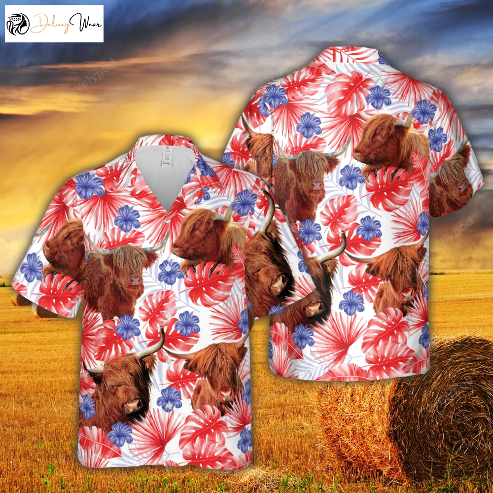 American Colors Highland Cattle Hawaiian Shirt Gift for Men Women Fans Cow Print Summer Gift for Men & Women